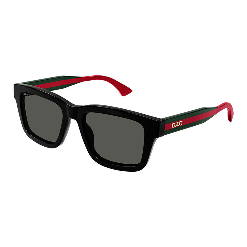 Gucci Sunglasses Square Full Rim, Shiny Black/Green/Red Frame and Grey Lens GG1869S001