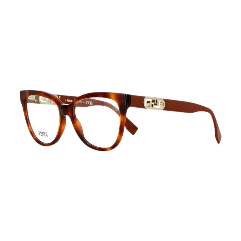Fendi Eyeglasses Square Full Rim, Havana Frame and Clear Demo Lens Lens FE50093I053