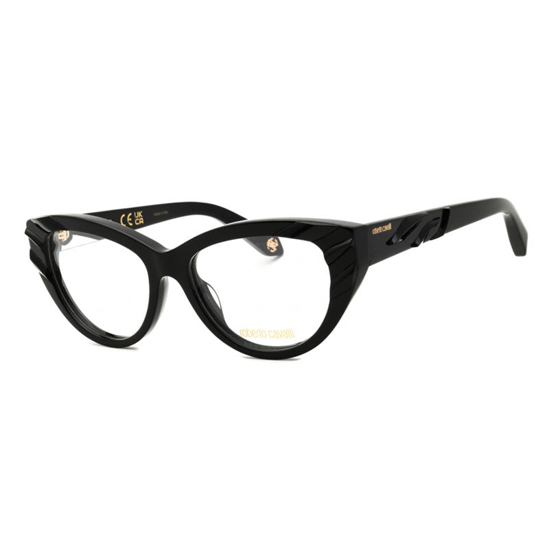 Roberto Cavalli Eyeglasses Cat Eye Full Rim, Shiny Black Frame and Clear Demo Lenses Lens VRC024V0700