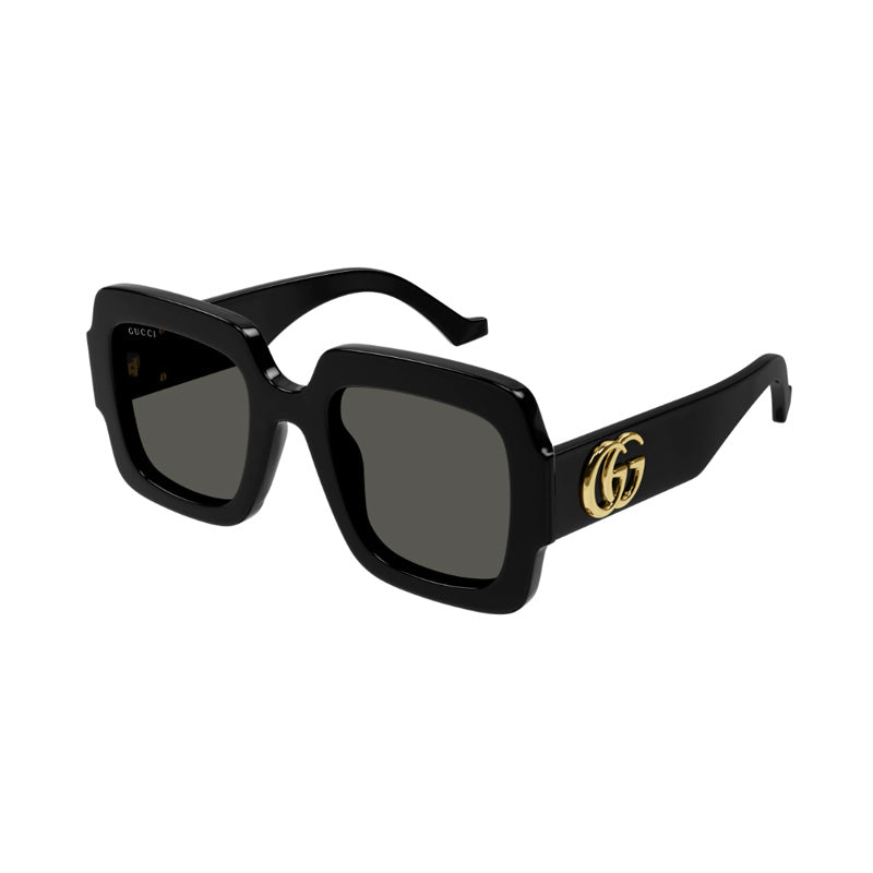 Gucci Sunglasses Square Full Rim, Shiny Black Frame and Grey Lens GG1547S001