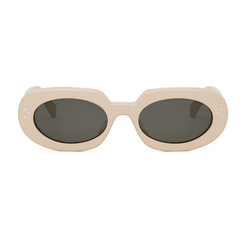 Celine Sunglasses Oval Full Rim, Shiny Ivory Frame and Smoke Lens CL40276U25A
