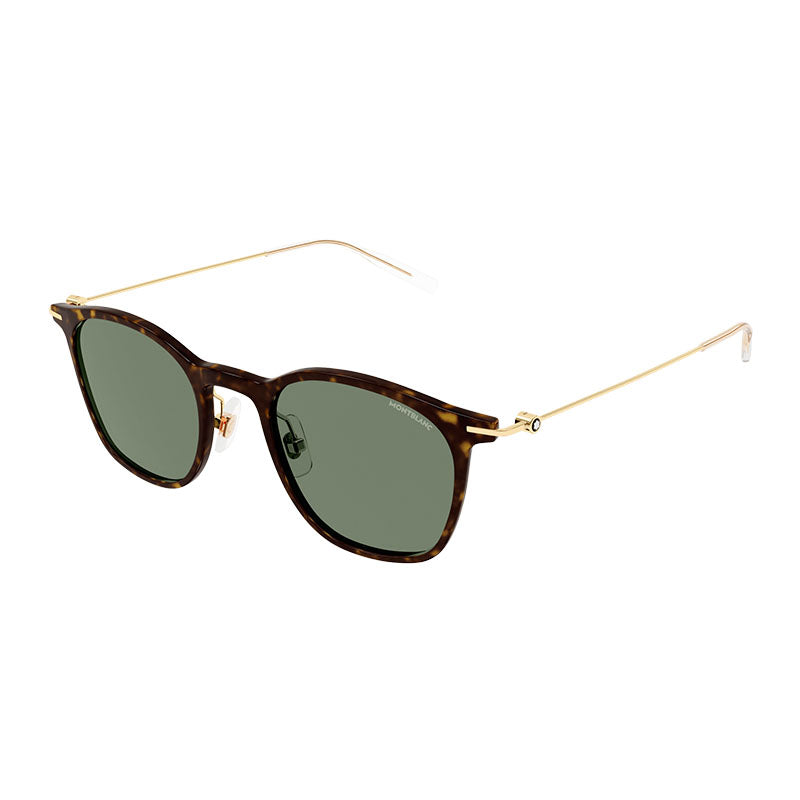 Montblanc Sunglasses Square Full Rim, Havana/Gold Frame and Green Lens MB0098S012