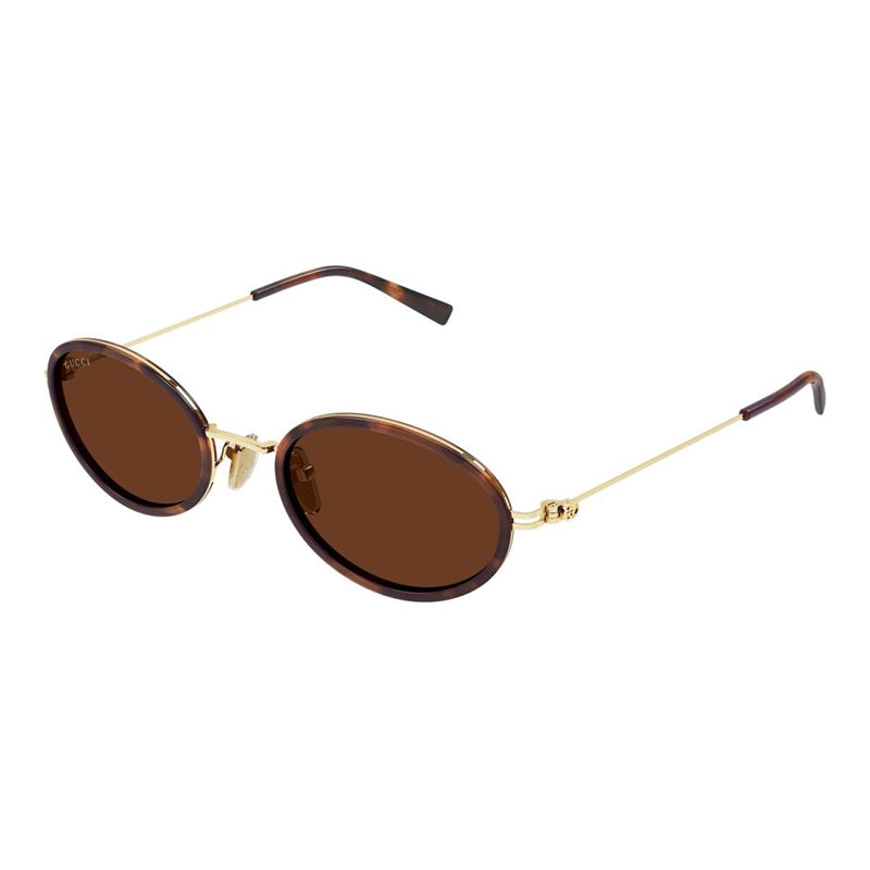 Gucci Sunglasses Oval Full Rim, Havana/Gold Frame and Brown Lens GG1980S002