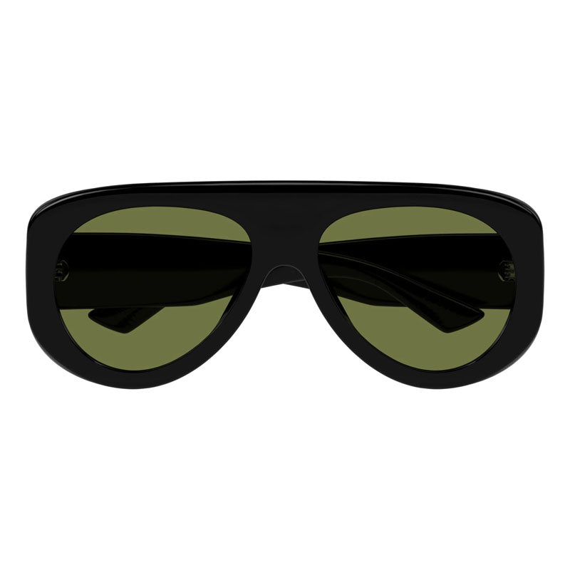 Bottega Veneta Sunglasses Geometric Full Rim, Shiny Black Frame and Green Lens BV1362S006