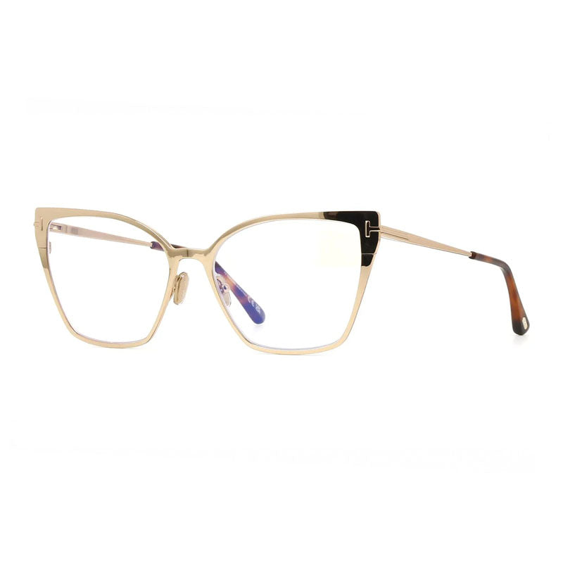 Tom Ford Eyeglasses Cat Eye Full Rim, Shiny Rose Gold Frame and Clear/Blue Light Block Lenses Lens FT6051-B028