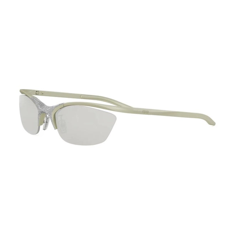 Fendi Sunglasses Cat Eye Semi Rim, Matte Green Frame and Silver Mirror Lens FE40176U94C