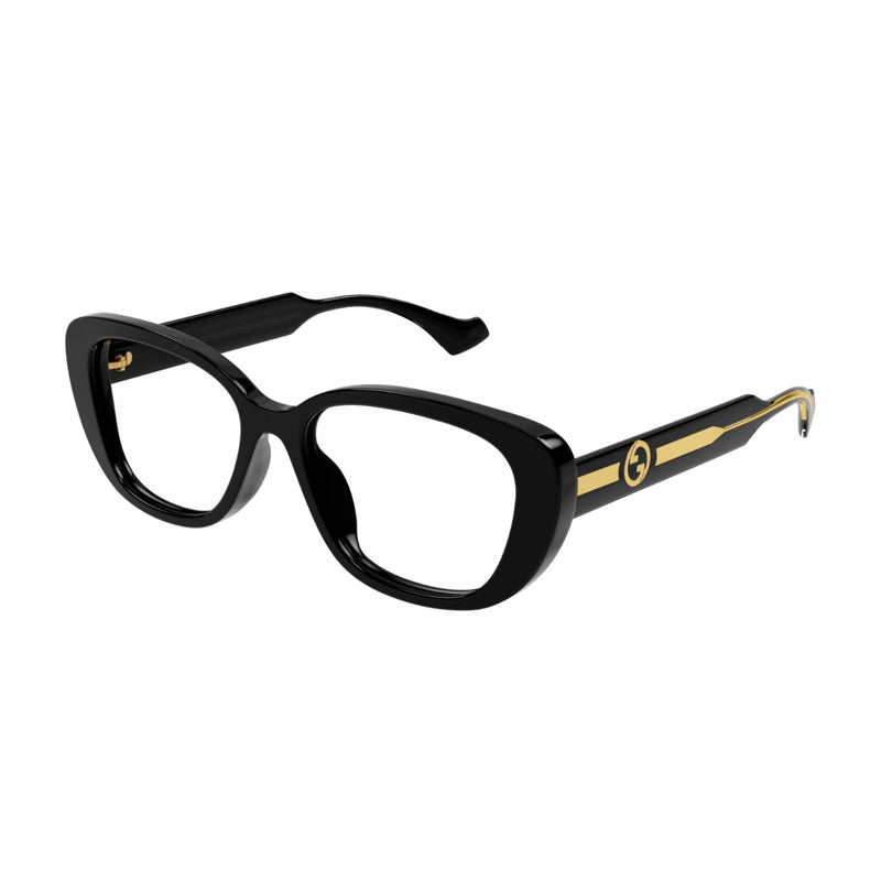 Gucci Eyeglasses Cat Eye Full Rim, Shiny Black Frame and Clear Demo Lenses Lens GG1559OK001