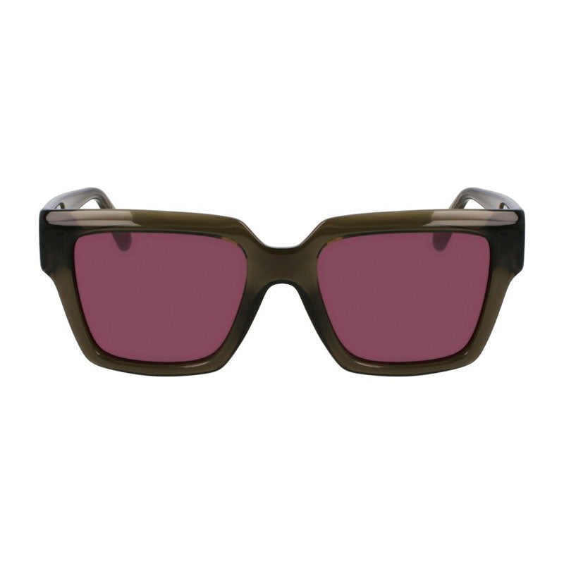 Ferragamo Salvatore Ferragamo Sunglasses Square Full Rim, Transparent Khaki Frame and Green Lens SF2014S320