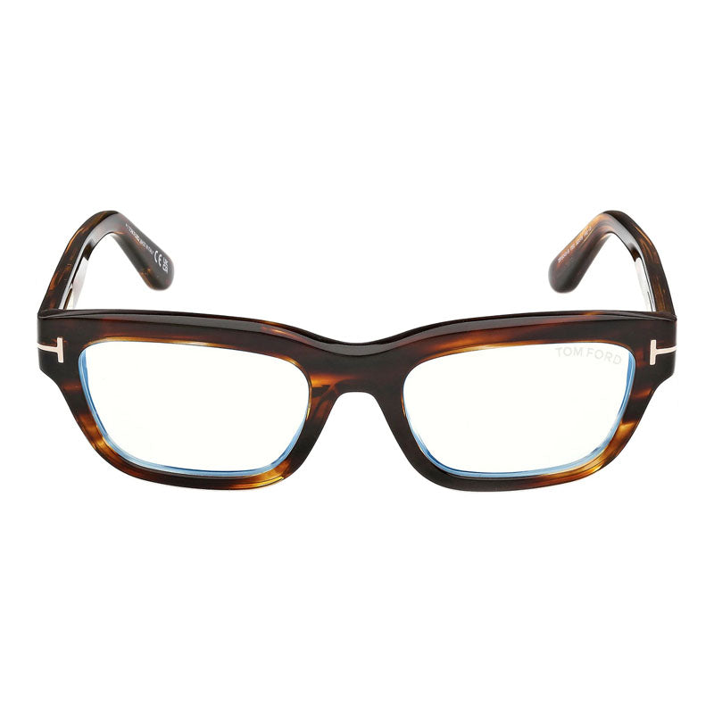 Tom Ford Eyeglasses Round Full Rim, Coloured Havana Frame and Clear/Blue-Light Block Lenses Lens FT6045-B055