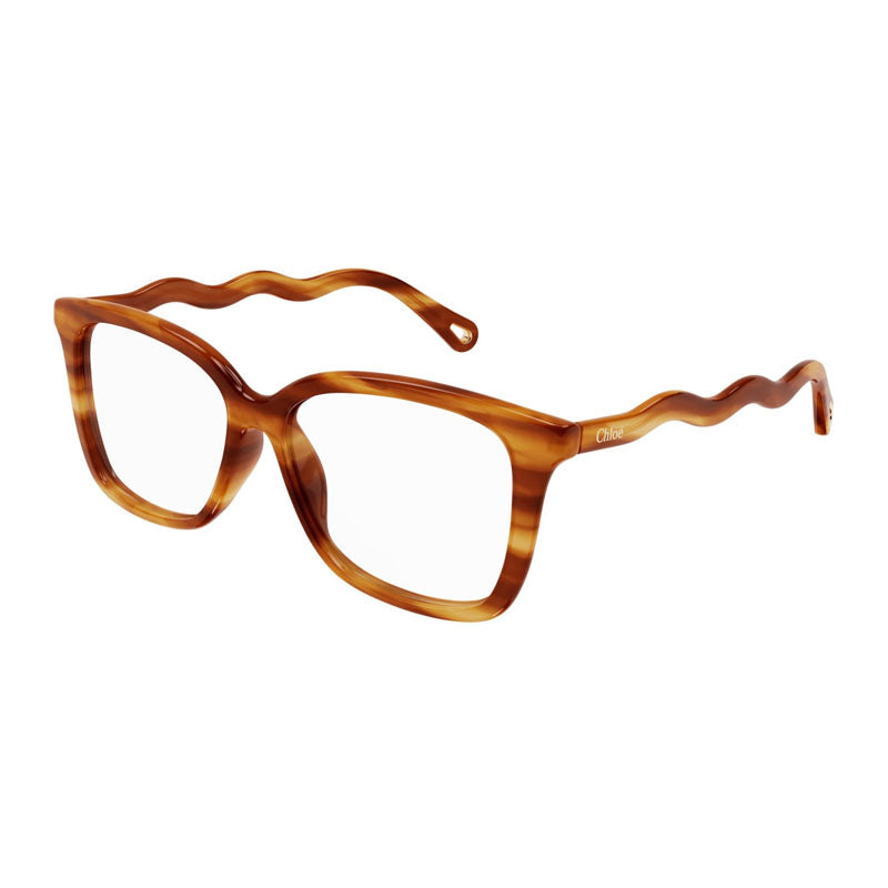 Chloe Eyeglasses Square Full Rim, Havana Frame and Clear Demo Lens Lens CH0090O002