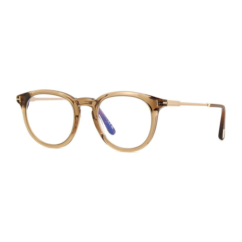 Tom Ford Eyeglasses Round Full Rim, Transparent Light Brown Frame and Clear Blue Light Block Lens FT5905-B045