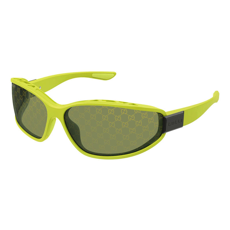 Gucci Sunglasses Geometric Full Rim, Matte Solid Acid Green Frame and Green with GG pattern Mirror Lens GG2011S002