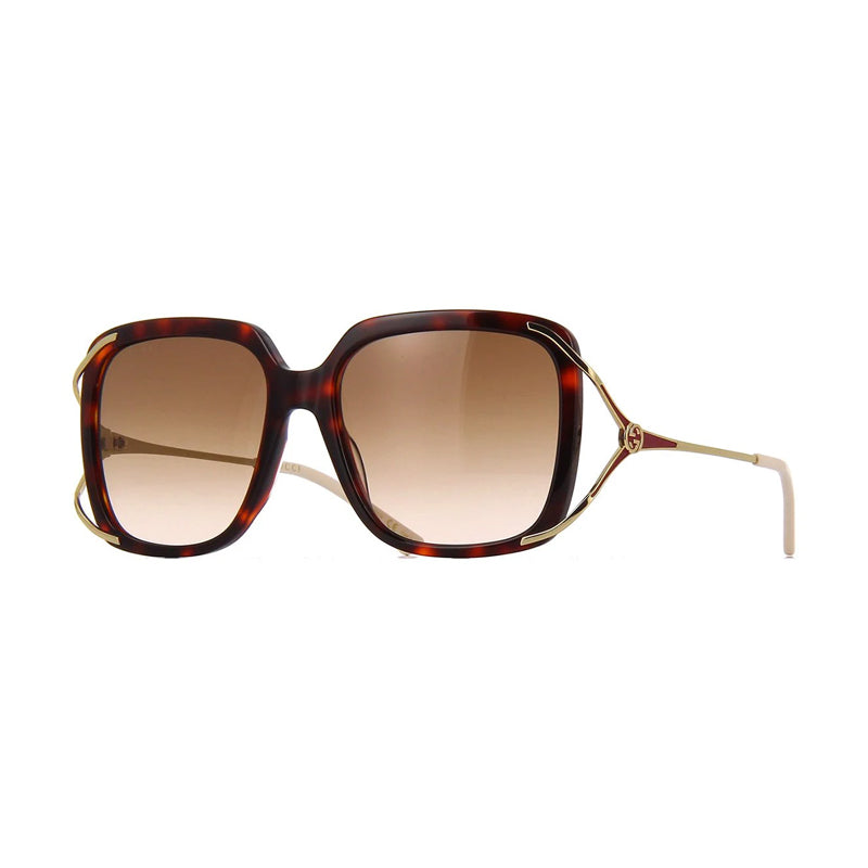 Gucci Sunglasses Butterfly Full Rim, Havana/Gold Frame and Brown Gradient Lens GG0647S002